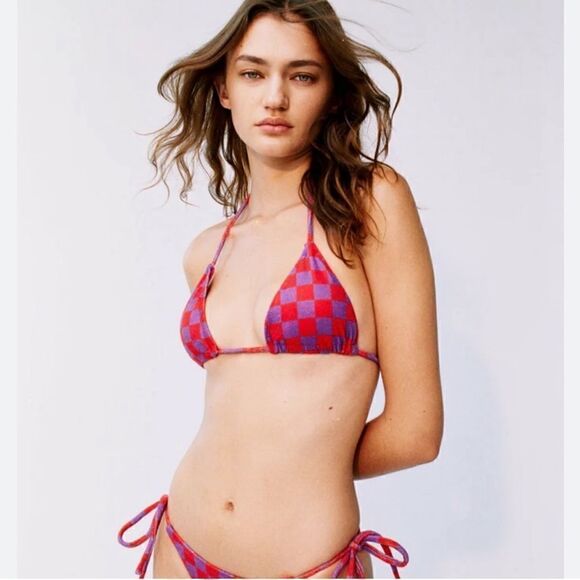 With Jean Checkered Bikini Bottoms - Picture 1 of 6